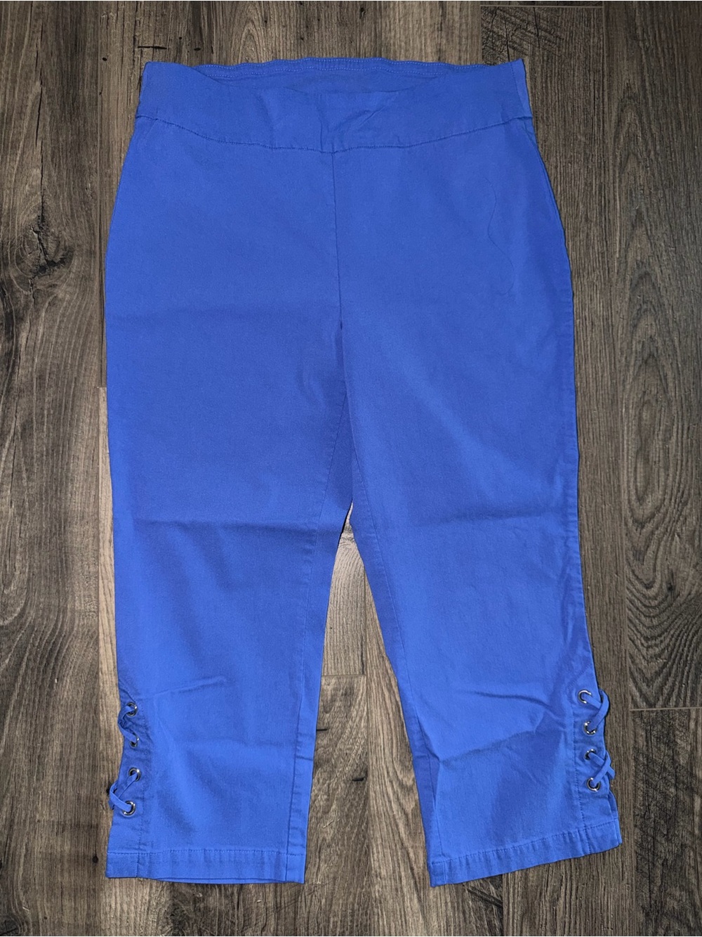 JM Collection Blue Capri with Lace-Up Hem